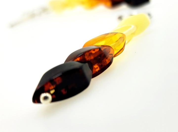 KOLCZYKI SREBRNE Z BURSZTYNEM CIENIOWANE DŁUGIE WISZĄCE NA PREZENT + GRATIS