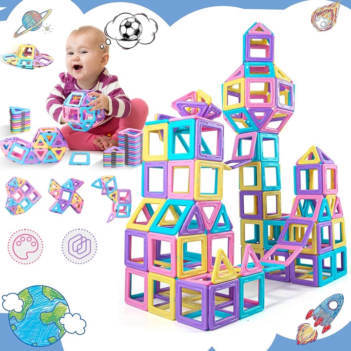 MAGNETYCZNE KLOCKI KONSTRUKCYJNE, 40 KLOCKÓW MAGNETYCZNYCH DLA DZIECI