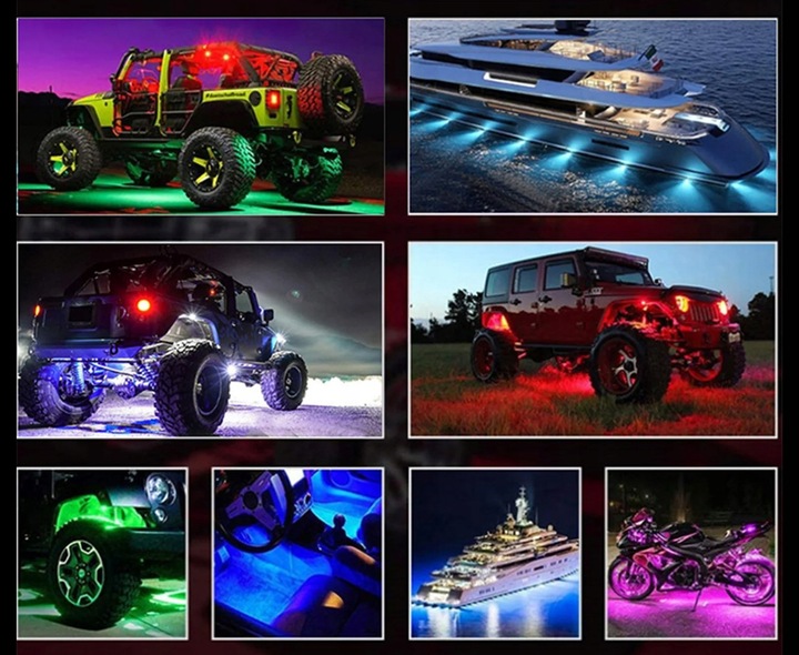 PODŚWIETLENIE PODWOZIA LED RGB LAMPKI POD SAMOCHÓD AUTO 8szt + PILOT APPka
