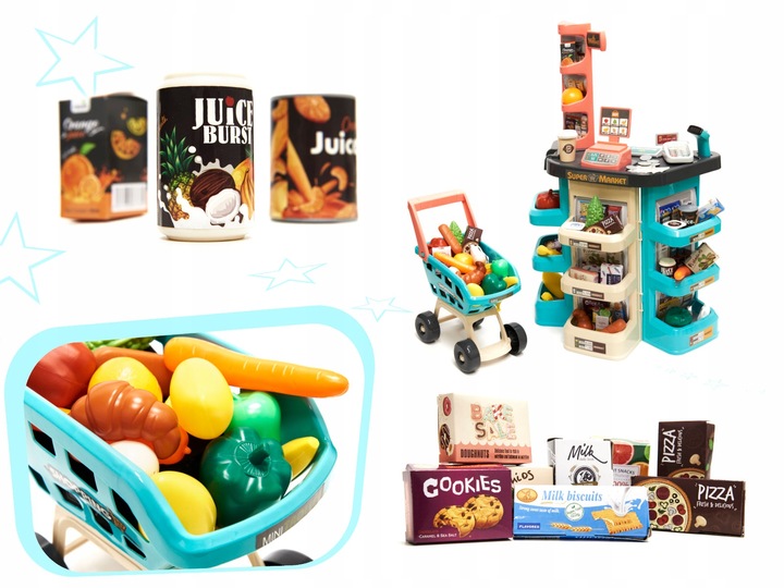 SUPERMARKET SKLEP SPOŻYWCZY Z WYPOSAŻENIEM KASA FISKALNA + WÓZEK MIĘTOWY