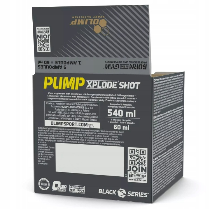 Olimp Pump Xplode Shot 9x 60 ml Pomarańcza Szot Przedtreningowy Ampułka
