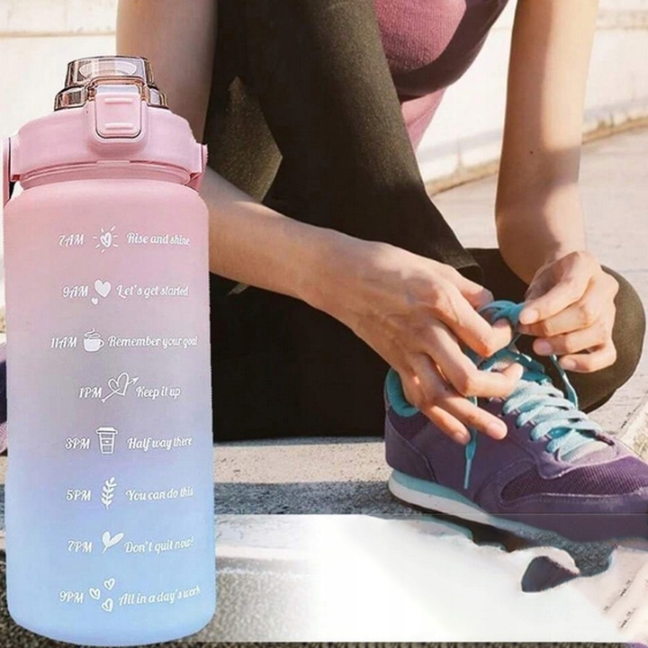 BUTELKA MOTYWACYJNA BIDON NA WODĘ 2000ml 2l ZE SŁOMKĄ Z UCHWYTEM MIARKĄ