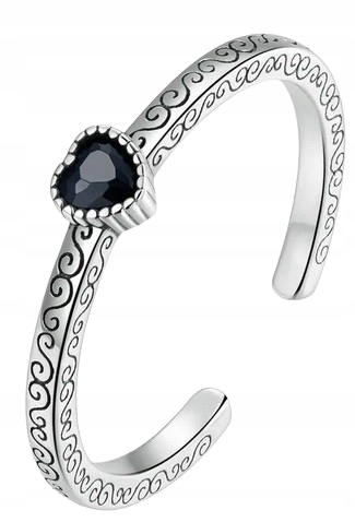 Pierścionek Czarne Serce srebro regulowany s925 +pudełko