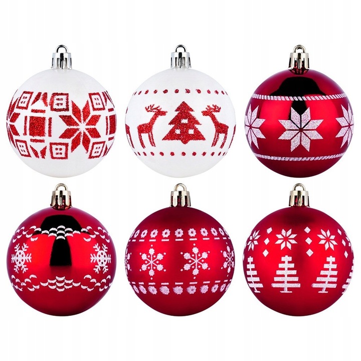 30x Bombki CHOINKOWE świąteczne nietłukące BIAŁE CZERWONE zestaw bombek