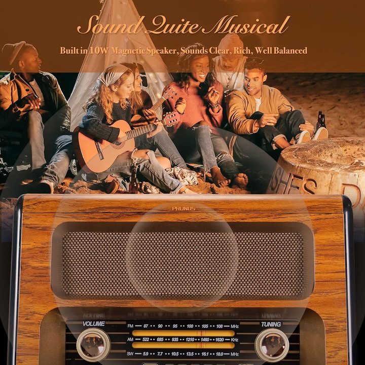 PRUNUS J-199 Retro Radio Bluetooth, AM FM SW Nostalgiczne na baterie