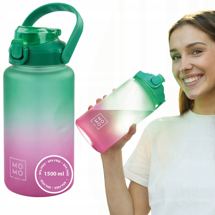 Szczelna BUTELKA NA WODĘ ze słomką MOMO WAY BIDON bpa free 1500ml