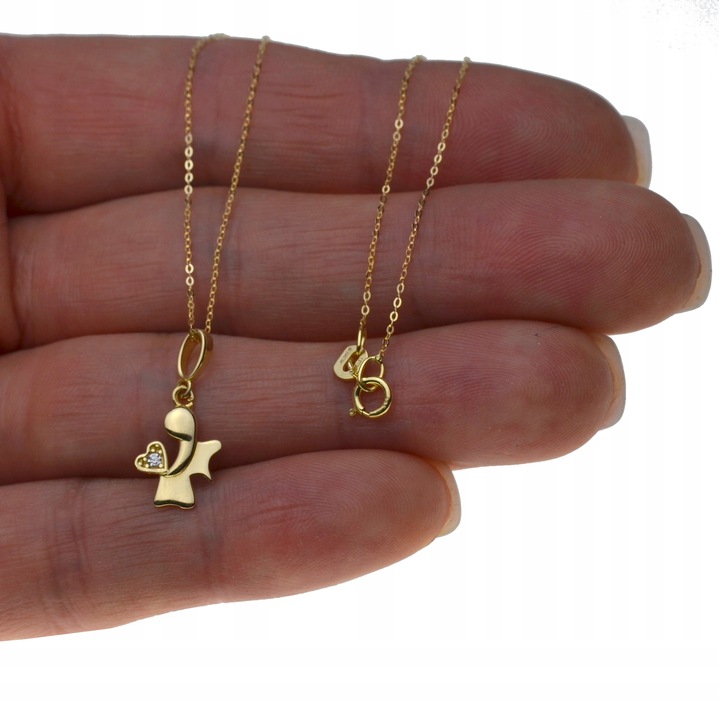 Złoty Łańcuszek z Medalikiem 585 z aniołkiem Na CHRZEST+ Prezent