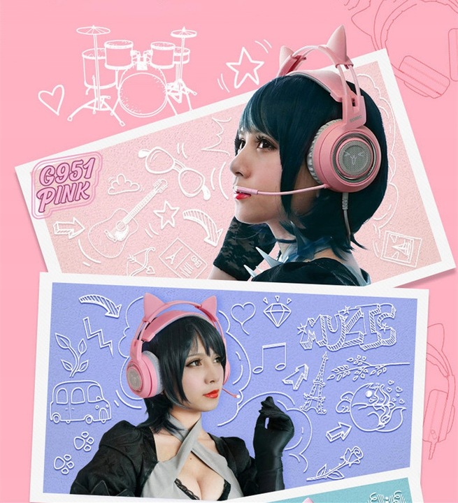 SŁUCHAWKI GAMINGOWE USB KOCIE USZY LED WIBRACJE !!