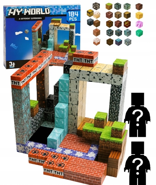 KLOCKI MAGNETYCZNE PIKSELE BLOCZKI SZEŚCIANY MOCNE 184 KLOCKI 2 FIGURKI