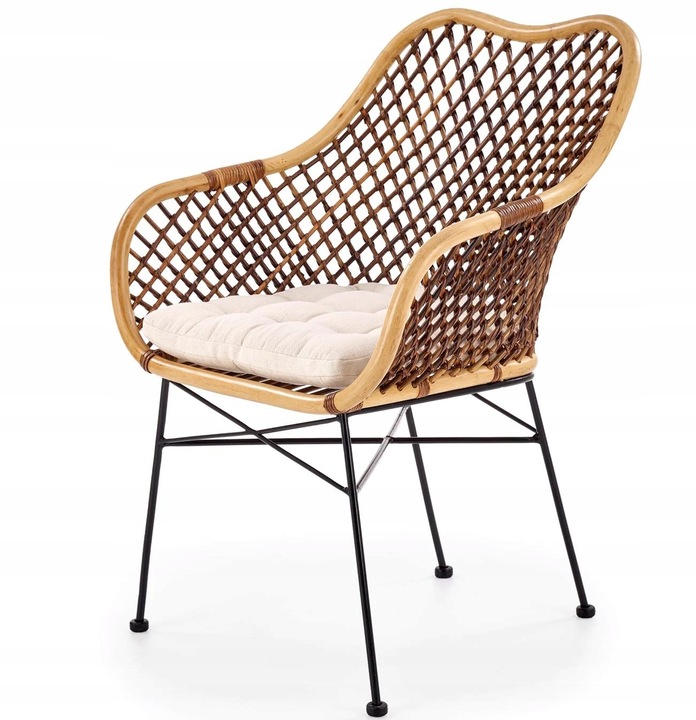 Krzesło Tarasowe do Ogrodu Balkonowe K336 z Rattanu z Podłokietnikami Boho