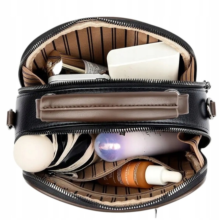 Torebka Damska CZARNA BRĄZOWA na Ramię Pasek do Ręki na Zamek Kuferek