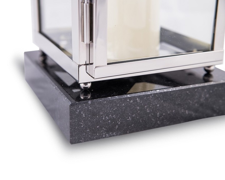 Lampion znicz nagrobny na pomnik srebrny stal nierdzewna + czarny granit