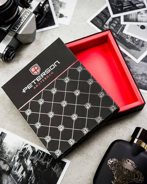 Portfel męski skórzany mały PETERSON ochrona RFID na karty pudełko prezent