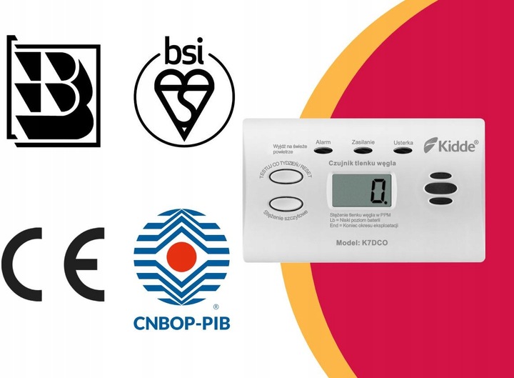 CZUJNIK CZADU Kidde K7DCO WYŚWIETLACZ LCD 10 LAT