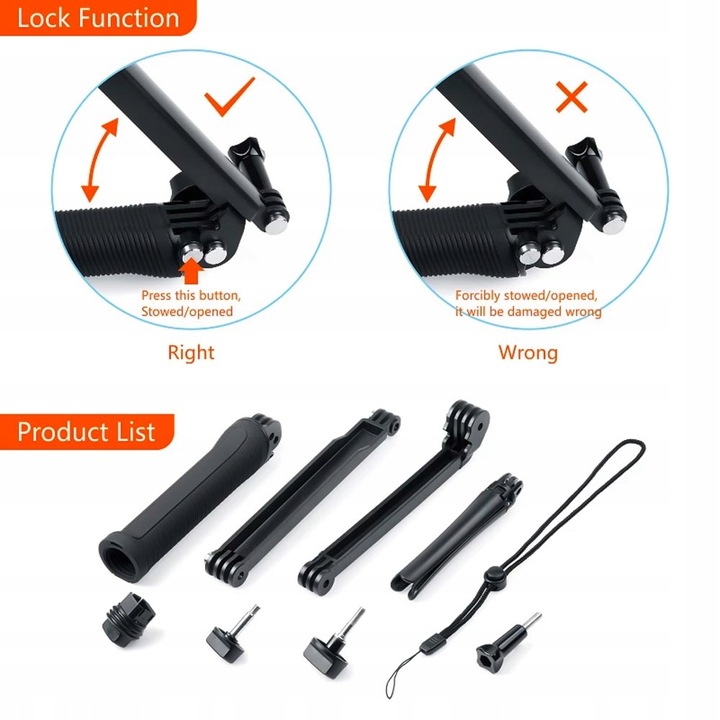 Selfie Stick Kijek Uchwyt 3WAY Statyw do GoPro 12 11 10 9 8 7 6 DJI Insta