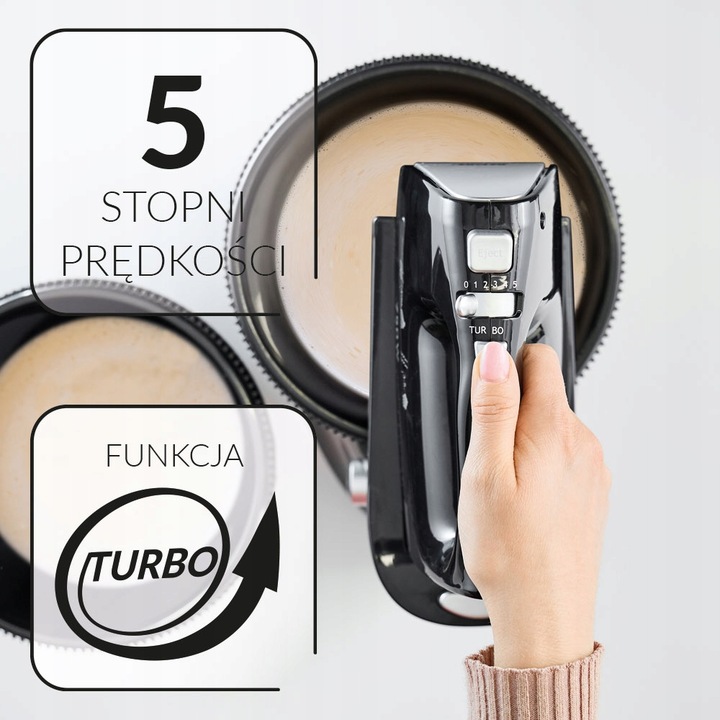 Mikser ręczny 2 misy obrotowe zestaw czarny MPM MMR-22Z/C 750W