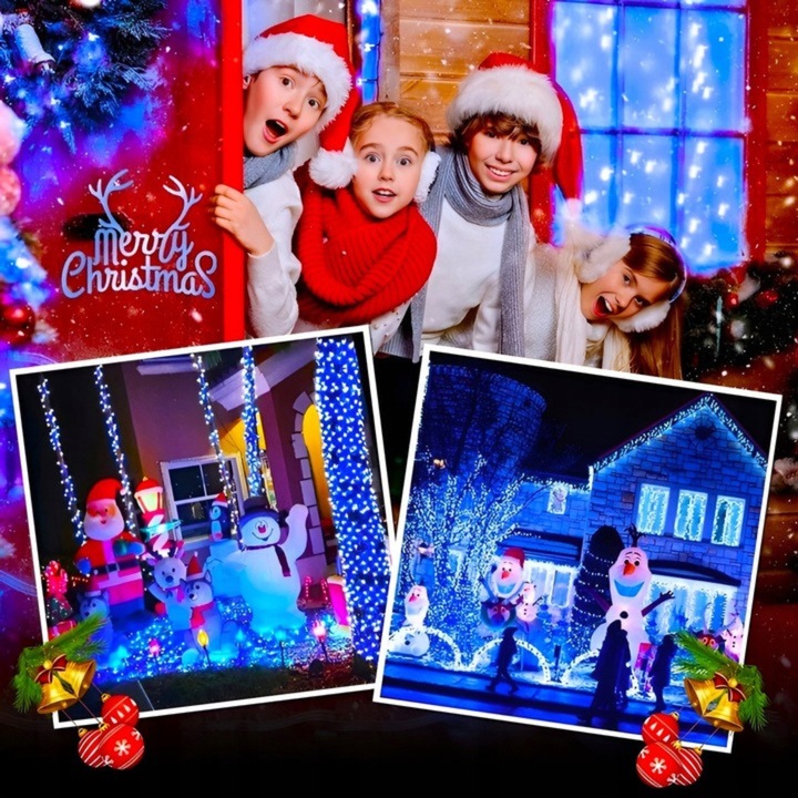 LAMPKI CHOINKOWE 300 LED STAŁE + FLASH ZEWNĘTRZNE ŚWIATEŁKA IP44 NIEBIESKIE