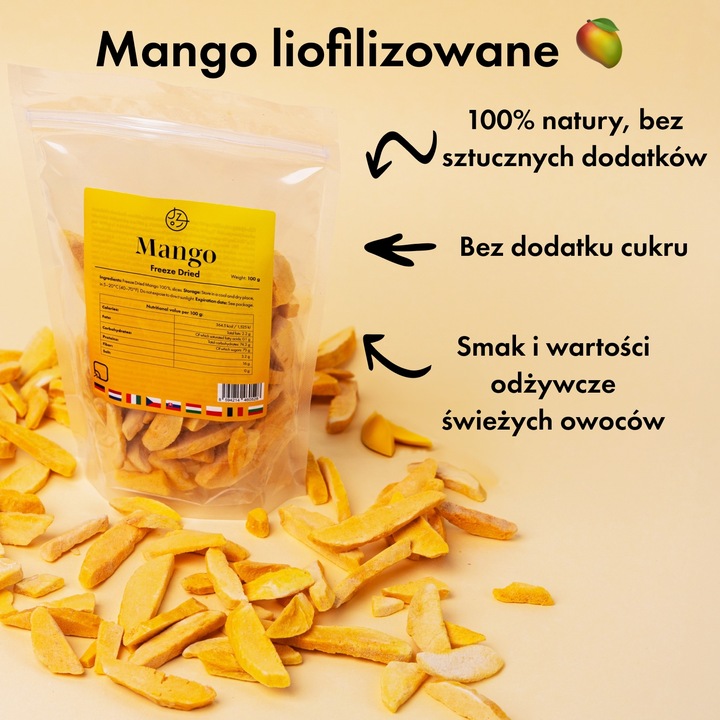 Mango suszone liofilizowane plastry bez dodatku cukru 100% naturalne 200 g