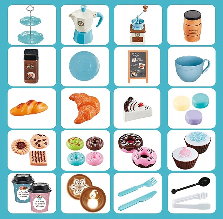 SERWIS KAWOWY ZESTAW DO KAWY FILIŻANKI MŁYNEK KAWA CIASTKA KAWIARNIA DZIECI