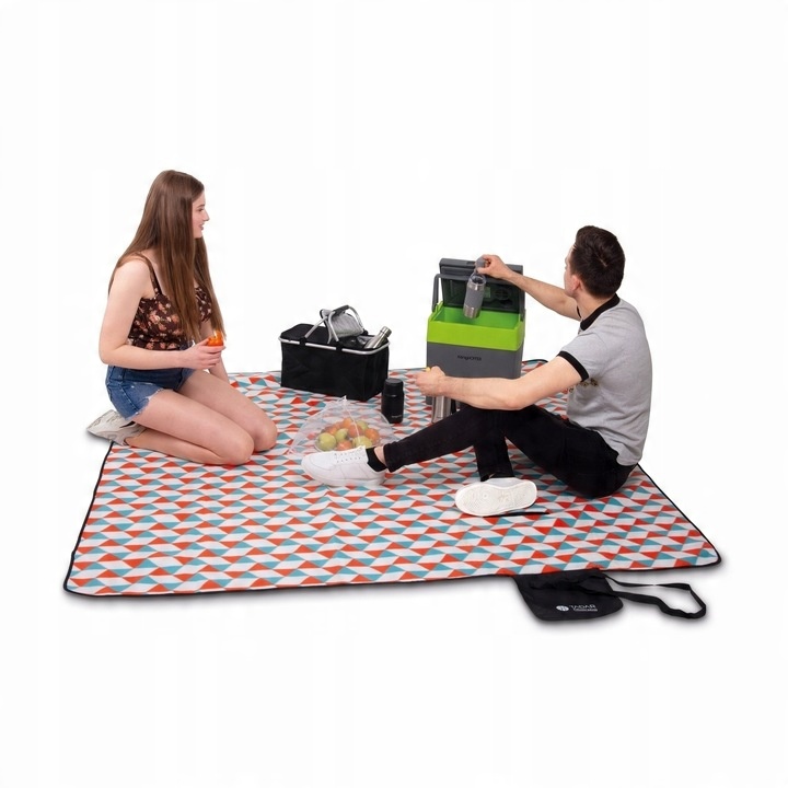 Piknikowa MATA PLAŻOWA KOC polarowy Z IZOLACJĄ 200x200cm DUŻA lekka MIĘKKA