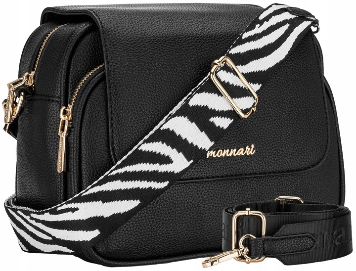 Torebka Damska Listonoszka MONNARI KUFEREK Czarna 2 PASKI PRZEGRODY