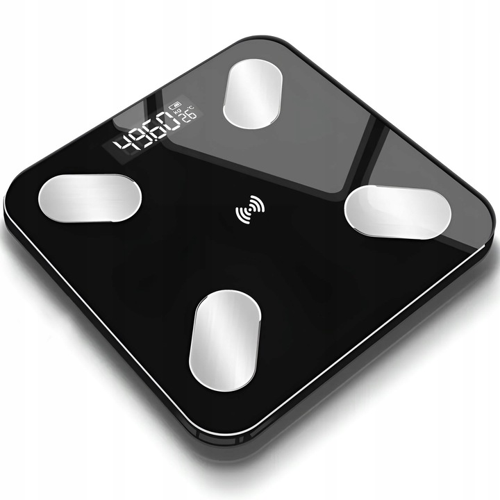 WAGA ŁAZIENKOWA ANALITYCZNA SMART APLIKACJA BLUETOTH SZKŁO + BATERIE GRATIS