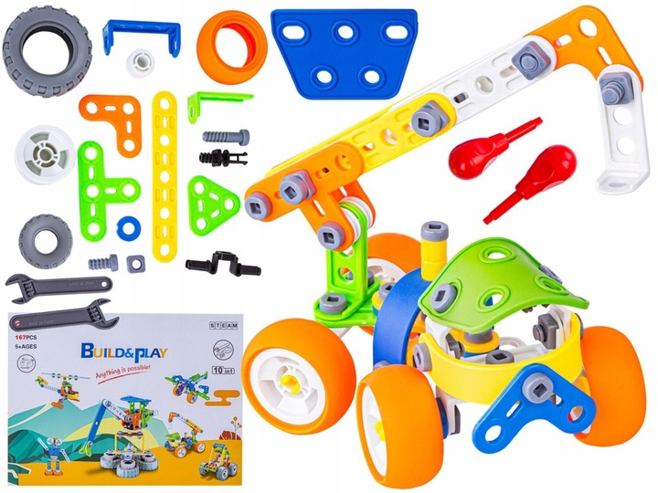 Klocki Konstrukcyjne, Elastyczne 167 El. Pojazdy Budowlane, Auto, Wyścigówk