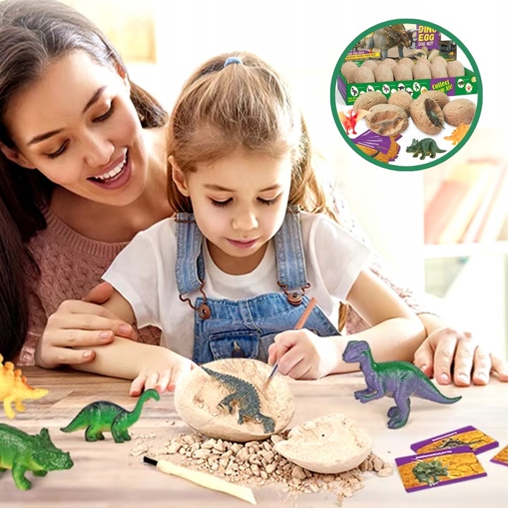 ZESTAW KOPALNIA DINOZAURÓW WYKOPALISKA ARCHEOLOG 12 DUŻYCH JAJ + KARTY