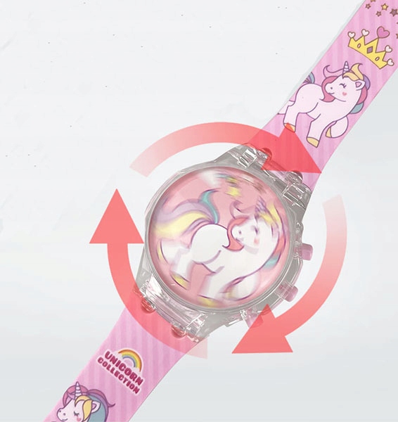 zegarek dziecięcy OBROTOWY dla dziewczynki UNICORN jednorożec MUSIC ŚWIATŁO