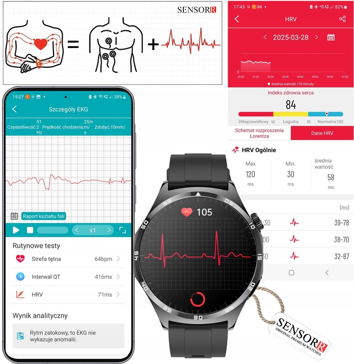 ZEGAREK MĘSKI SMARTWATCH ROZMOWY EKG POMIAR CUKRU CIŚNIENIE TEMPERATURA PL