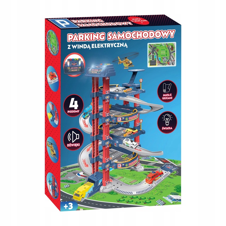 Parking garaż samochodowy zabawka z windą elektryczną zjeżdżalnia dla autek