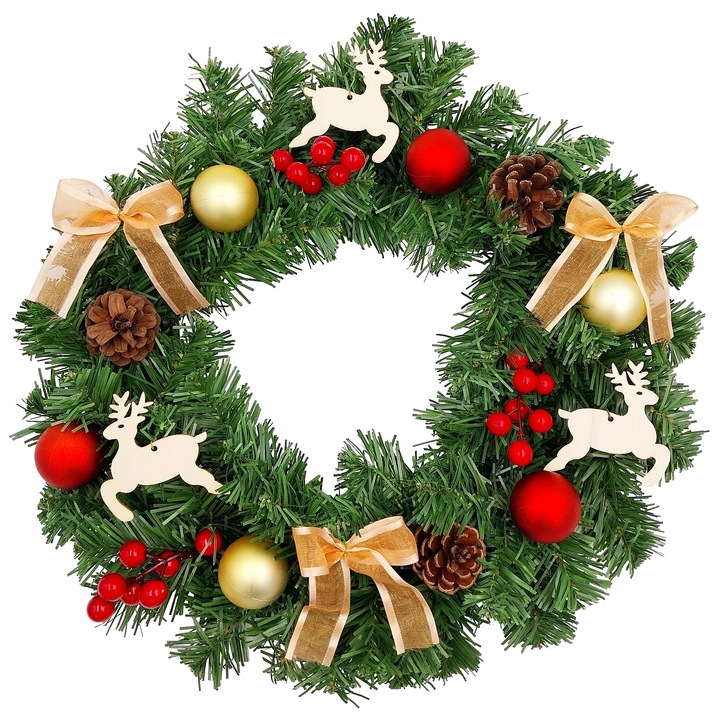 WIENIEC ŚWIĄTECZNY NA DRZWI MAŁA GIRLANDA Z OZDOBAMI STROIK NA ŚWIĘTA 40 cm