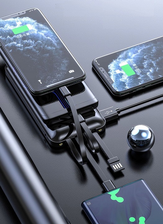 POWER BANK ŁADOWARKA 2,1A 4x KABLE 10000 mAh