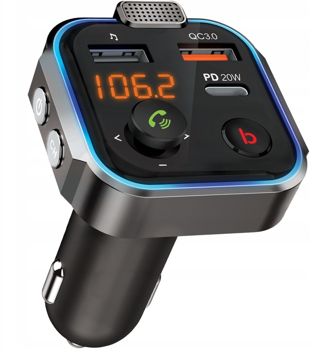 TRANSMITER FM BLUETOOTH SZYBKA ŁADOWARKA QC USB PD