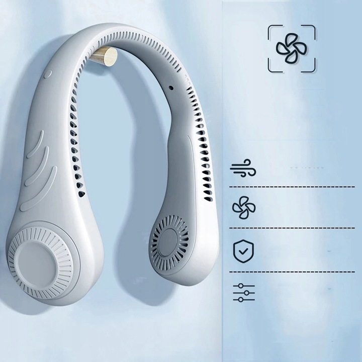 PRZENOŚNY WENTYLATOR NA SZYJĘ MINI BEZŁOPATKOWY CHŁODZIARKA AKUMULATOROWY