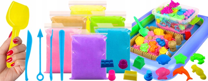 PIASEK KINETYCZNY 3kg BASEN FOREMKI ŁOPATKA PIASKOWNICA WIADERKO ZESTAW XL