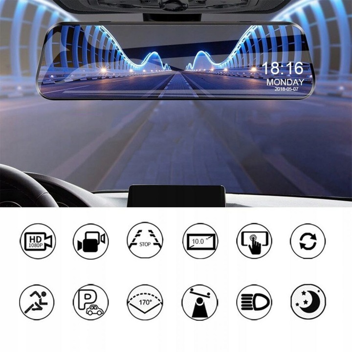 KAMERA DO SAMOCHODU 2w1 PRZÓD TYŁ REJESTRATOR JAZDY W LUSTERKU WIDEO FULLHD