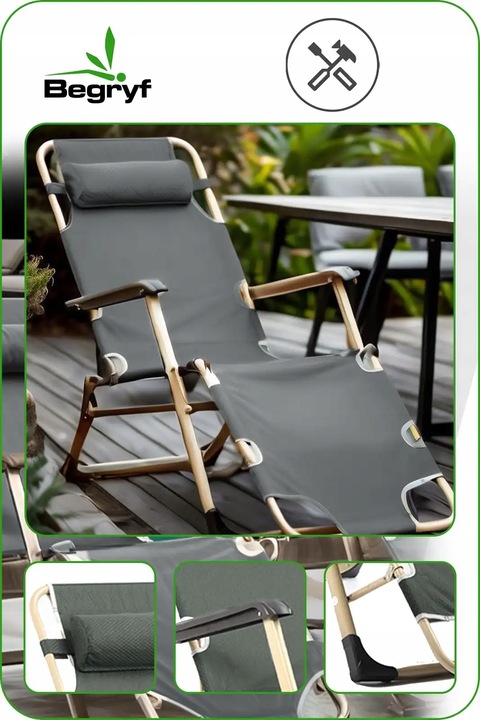 LEŻAK OGRODOWY szary regulowany LEŻAK TARASOWY na balkon ogród
