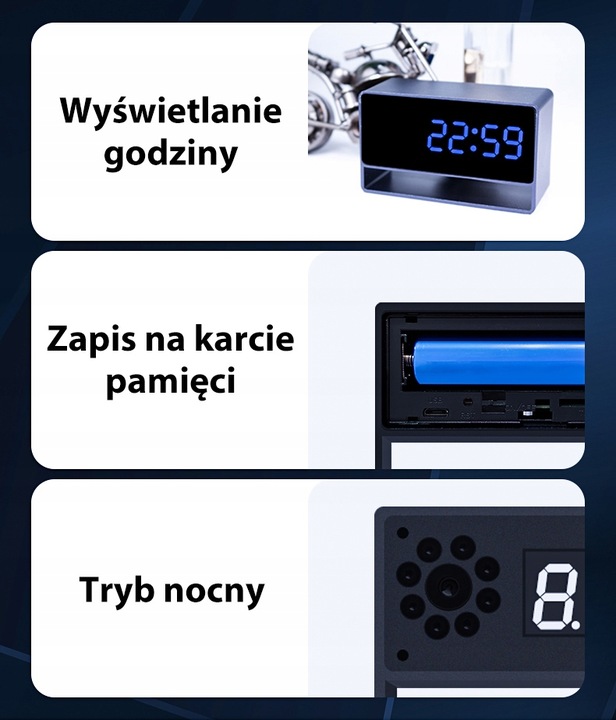 UKRYTA KAMERA ZEGAR WIFI PODGLĄD NA ŻYWO DETEKCJA NAGRYWANIE W NOCY MK203