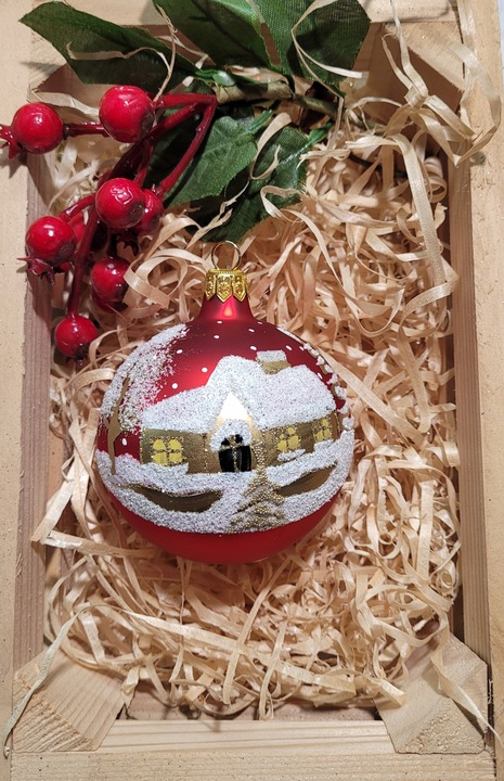 ZESTAW 4 BOMBEK SZKLANYCH 8CM RĘCZNIE DEKOROWANE CZERWONE