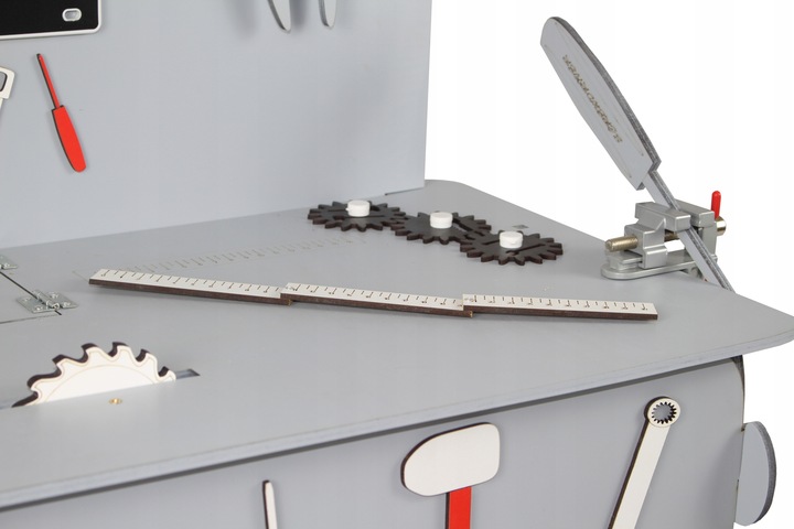 KOLOR Drewniany warsztat majsterkowicz tablet kłódka imadło schowek piła PL