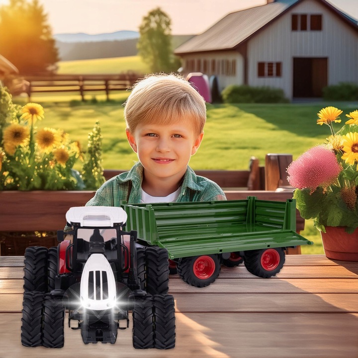 TRAKTOR ZDALNIE STEROWANY DUŻY Z PRZYCZEPĄ RC CIĄGNIK 42cm ładowanie USB