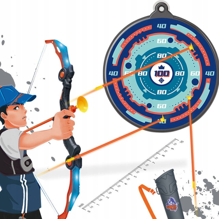 ZESTAW ŁUCZNIKA LED ŚWIECĄCY ŁUK Dla Dzieci STRZAŁY TARCZA Światła Dźwięki