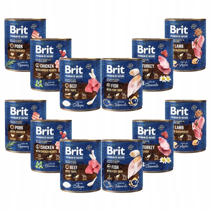 BRIT BY NATURE Karma mokra dla psa mix smaków 12 x 800g ADULT Bezzbożowa