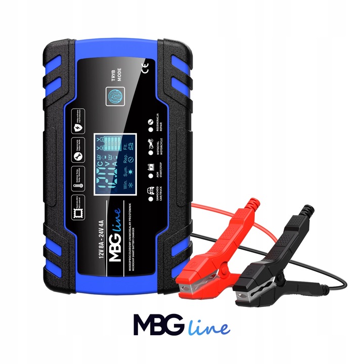 Mocny Prostownik Samochodowy Ładowarka Akumulatora LCD 24V 12V 8A AUTOMAT