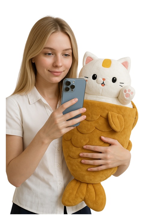 HIT! KOTEK W RYBIE – MASKOTKA 2w1 KAWAII MIĘKKIi PLUSZAK 50CM !!!