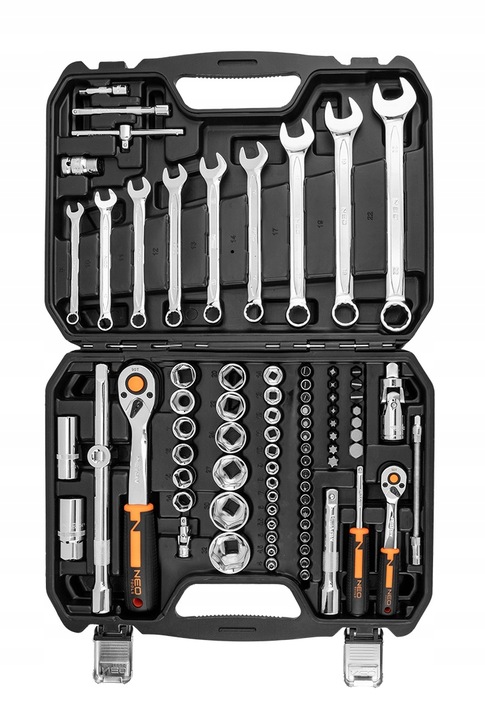 NEO TOOLS Klucze Nasadowe 85 el. 1/4, 1/2 CrV Zestaw Narzędzi Walizka