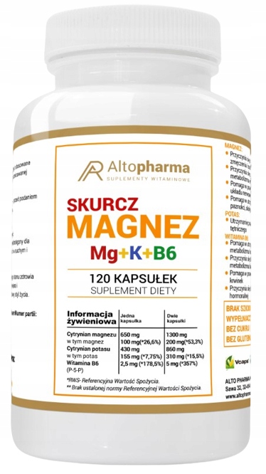 AltoPharma Magnez Potas Wit. B Forte Skurcze mięśni 120kaps. Ciśnienie