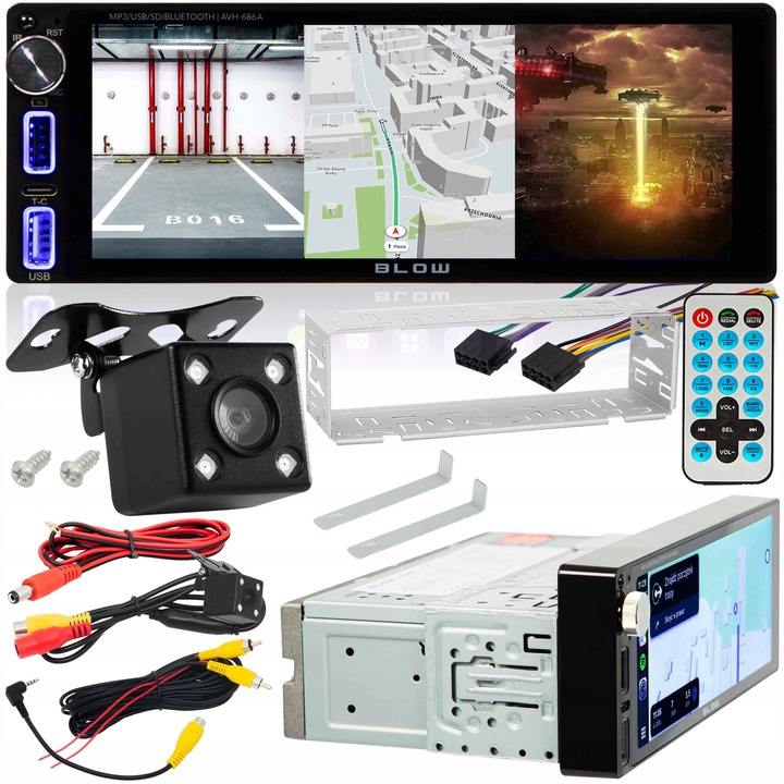 RADIO SAMOCHODOWE 1-DIN DOTYKOWE 7 CALI USB-C BLUETOOTH WIFI KAMERA COFANIA