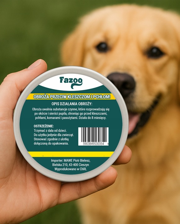 OBROŻA NA KLESZCZE i Pchły dla Psa Kota Antykleszczowa 8 Miesięcy Fazoo